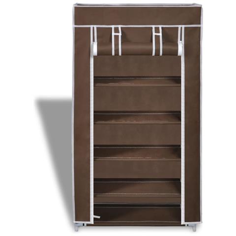 Scarpiera Portascarpe In Tessuto Richiudibile 58 X 28 106 Cm Marrone - Foto 7