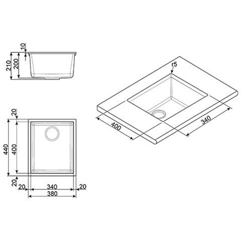 Lavello da Incasso 1 Vasca Dimensioni 34 x 40 cm Colore Cemento - Foto 4