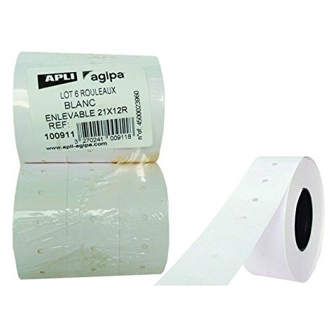 Etichetta cartellino prezzo - 21 mm Larghezza x 12 mm Lunghezza - 6 Rullo - 1000 / Rotolo - Removibile - Bianco - Foto 1
