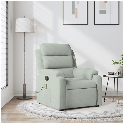 Poltrona Massaggiante Reclinabile Grigio Chiaro In Velluto - Foto 1