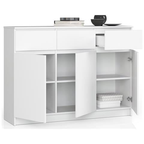 Cassettiera K140, 3 ante e 3 cassetti, 138x40x99 cm, Colore Bianco - Foto 2