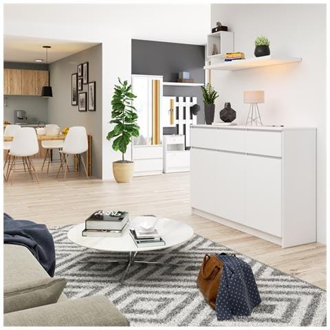Cassettiera K140, 3 ante e 3 cassetti, 138x40x99 cm, Colore Bianco - Foto 7