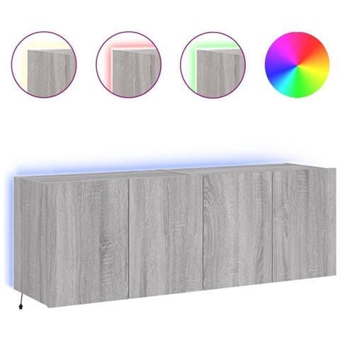 Mobili Tv A Parete Con Luci Led 2pz Grigio Sonoma 60x35x41 Cm - Foto 1