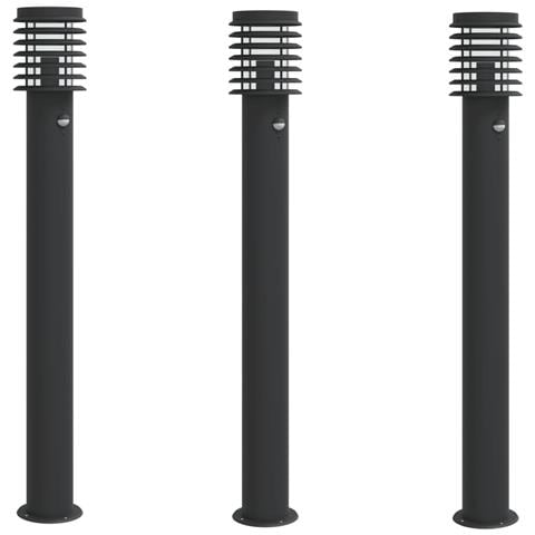 Lampade da Terra per Esterni Sensore Nere 3 pz 110 cm Acciaio - Foto 1