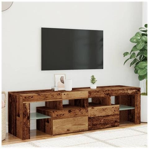 Mobile Porta TV con LED Legno Antico 140x36,5x40 cm Multistrato - Foto 2