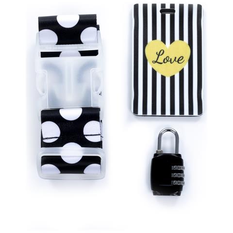 Kit Di Sicurezza Per Bagagli: Cinturino Per Bagagli, Lucchetto E Identificatore Di Valigie. Design Love. - Foto 1