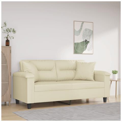 Divano A 2 Posti Con Cuscini Crema 140 Cm In Similpelle - Foto 8