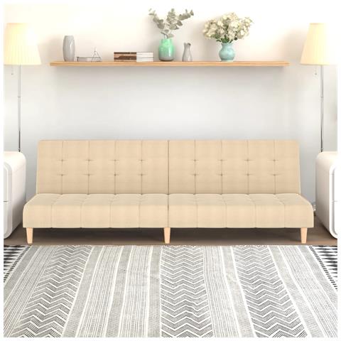 Divano Letto a 2 Posti Crema in Tessuto - Foto 2