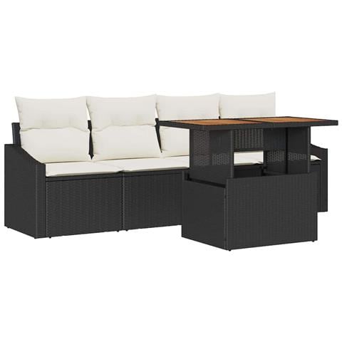 Set Divano da Giardino con 5 Pezzi e Cuscini Nero in Polyrattan - Foto 1
