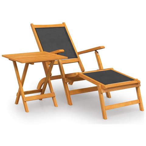 Sedia a Sdraio con Tavolo in Legno Massello Acacia e Textilene - Foto 1