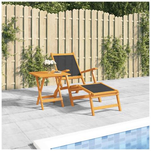 Sedia a Sdraio con Tavolo in Legno Massello Acacia e Textilene - Foto 2