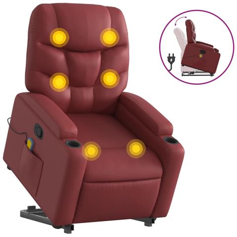 Poltrona Alzapersone Massaggi Reclinabile Rosso Vino Similpelle - Foto 1