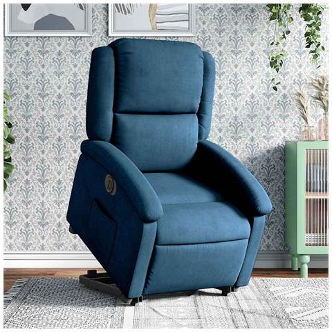 Poltrona Alzapersona Reclinabile Elettrica Blu in Velluto - Foto 2