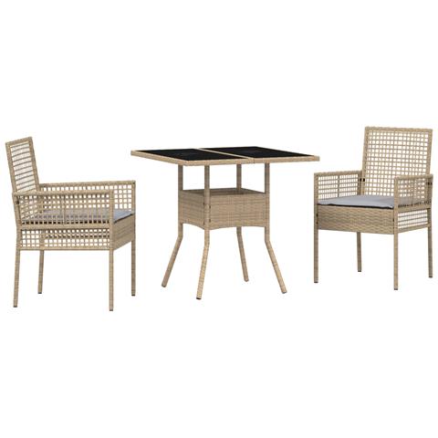 Set da pranzo per giardino 3 pezzi Beige Polirattan - Foto 1