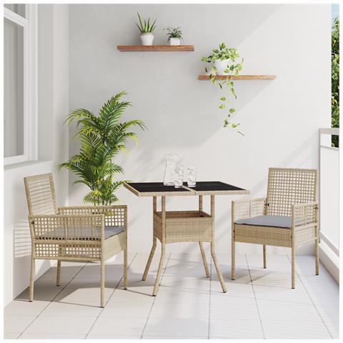 Set da pranzo per giardino 3 pezzi Beige Polirattan - Foto 2