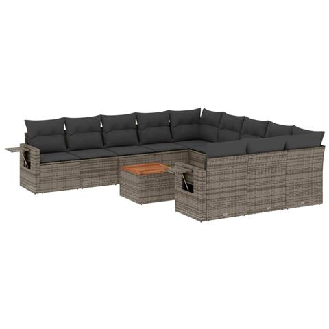 Set Divani da Giardino 12 pz con Cuscini Grigio in Polyrattan - Foto 1