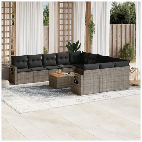 Set Divani da Giardino 12 pz con Cuscini Grigio in Polyrattan - Foto 2