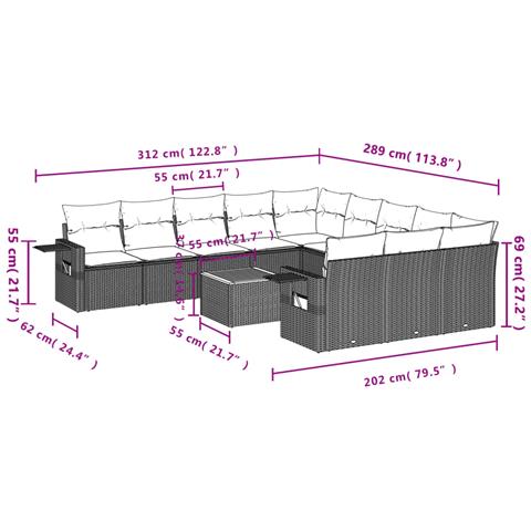 Set Divani da Giardino 12 pz con Cuscini Grigio in Polyrattan - Foto 9