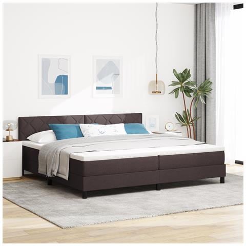 Letto Box Spring con Materasso Marrone Scuro 200x200 cm Tessuto - Foto 2