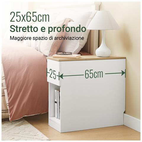 Comodini Con 3 Scomparti, Tavolino Comodini Camera Per Divano Salotto Sala Da Pranzo Cucina, Tavolo Alto Stretto Bianco E Legno 25 X 65 X 60 Cm Fbt162-wn - Foto 2