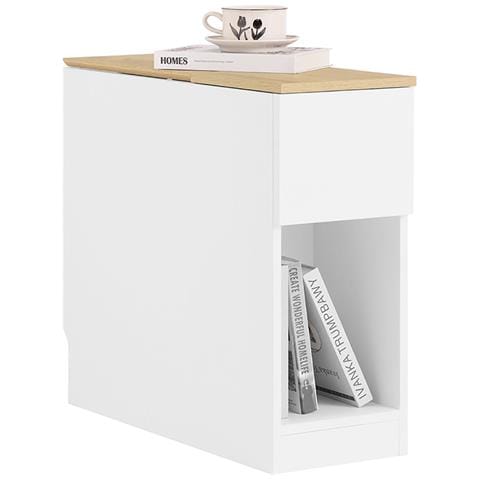 Comodini Con 3 Scomparti, Tavolino Comodini Camera Per Divano Salotto Sala Da Pranzo Cucina, Tavolo Alto Stretto Bianco E Legno 25 X 65 X 60 Cm Fbt162-wn - Foto 1