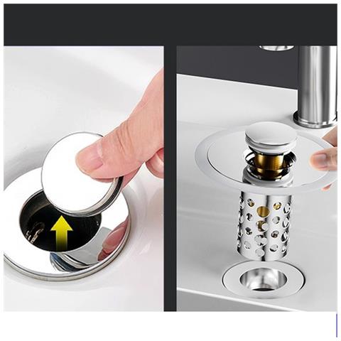 Nucleo A Scatto Universale Per Lavabo: Filtro Anti-odore E Anti-capelli In Acciaio Inossidabile Silver - Foto 2