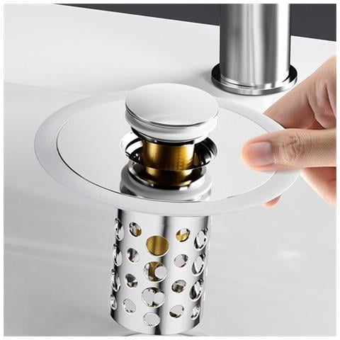 Nucleo A Scatto Universale Per Lavabo: Filtro Anti-odore E Anti-capelli In Acciaio Inossidabile Silver - Foto 5