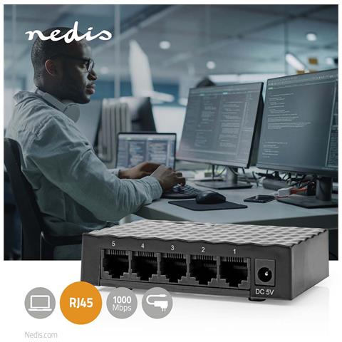 Switch Di Rete Gigabit 5 Porte Rj45 Connessione Ultraveloce, Nero - Foto 5