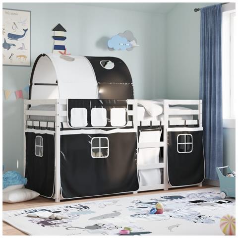 Letto a Castello senza Materasso Bianco e Nero 90x190cm in Pino - Foto 2