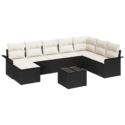 Set Divano da Giardino con cuscino 9 pcs Marrone Poly Rattan - Foto 1
