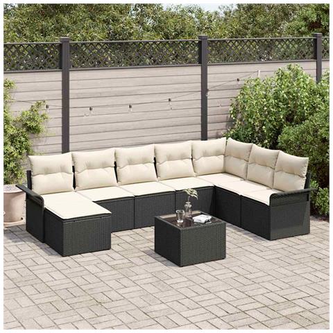 Set Divano da Giardino con cuscino 9 pcs Marrone Poly Rattan - Foto 2