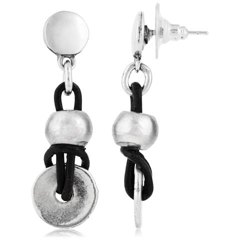 Orecchino In Pelle Nera Placcata Argento ""basic"" - Foto 1