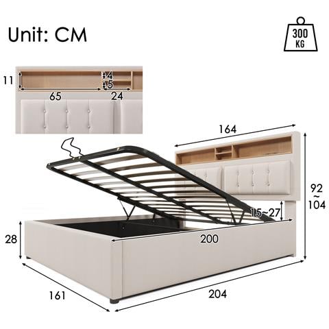 Letto Matrimoniale In Lino Beige Con Testiera Regolabile E Presa Usb Integrata - Foto 2
