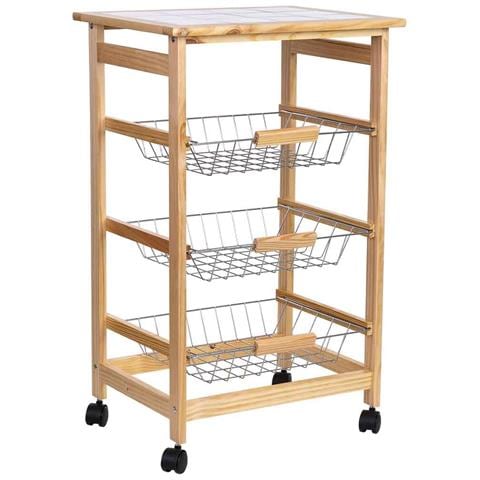 Carrello Cucina In Legno, 47x37x79h Cm, Marrone Chiaro - Foto 1
