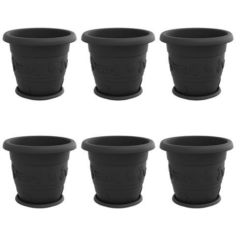 Vasi per Piante 6 pcs Nero Ø 26 x 21.5 cm Plastica - Foto 1