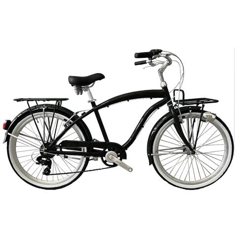 Bici Alluminio Da Uomo Misura 26 City Bike Bicicletta Beach Cruiser Stile Americano Cambio 7v Completa Di Accessori Luci A Led - 46 Nero - Foto 1
