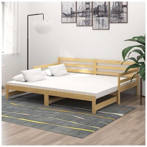 Divano Letto Estraibile in Legno Massello di Pino 2x (90x200) cm - Foto 2