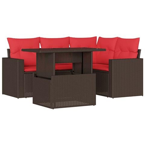 Set Divani da Giardino 5 pz con Cuscini Marrone in Polyrattan - Foto 1