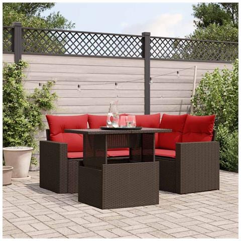 Set Divani da Giardino 5 pz con Cuscini Marrone in Polyrattan - Foto 2