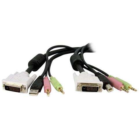 Cavo switch KVM DVI-D Dual Link USB 4 in 1 con audio e microfono 1,8 m - Foto 1