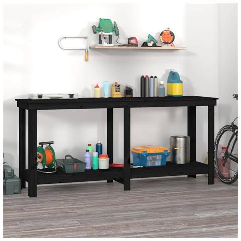 Banco Da Lavoro Nero 180x50x80 Cm In Legno Massello Di Pino - Foto 6