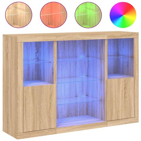 Credenze Con Luci Led 3 Pz Rovere Sonoma In Legno Multistrato - Foto 2