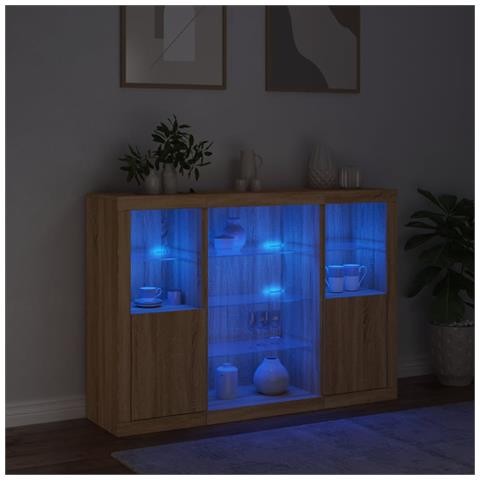 Credenze Con Luci Led 3 Pz Rovere Sonoma In Legno Multistrato - Foto 3