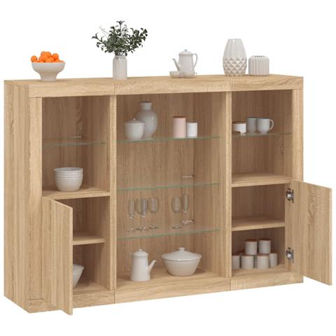Credenze Con Luci Led 3 Pz Rovere Sonoma In Legno Multistrato - Foto 1