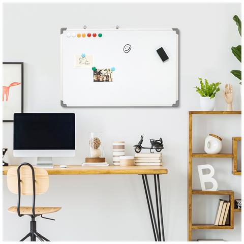 Lavagna Magnetica Bianca Rettangolare Con 4 Pennarelli, 1 Gomma E 10 Magneti Inclusi, 90x60x1.8 Cm - Foto 6