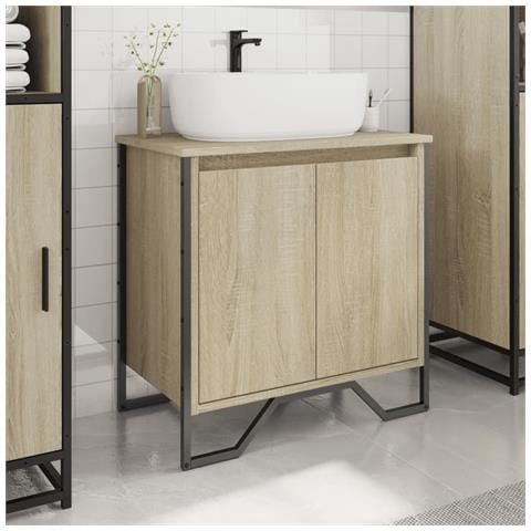 Mobile Lavabo Bagno Rovere Sonoma 60x35x60 Cm In Truciolato - Foto 3