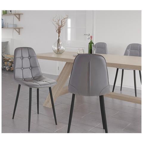 Luna Set Di 4 Sedie Da Pranzo Imbottite In Pu Grigio - Foto 7