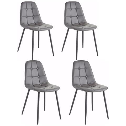 Luna Set Di 4 Sedie Da Pranzo Imbottite In Pu Grigio - Foto 1