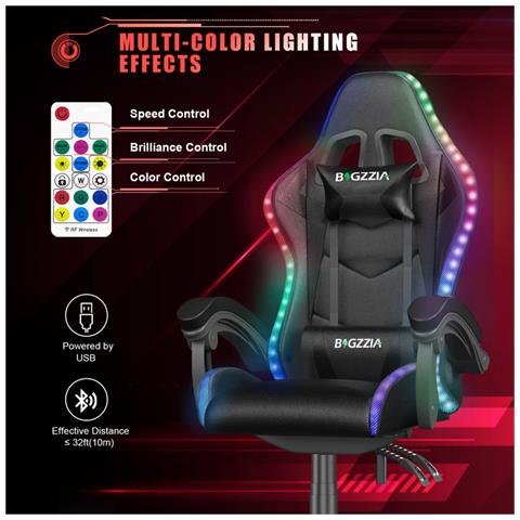 Sedia Gaming Con Led -  Schienale Reclinabile - Sedie Da Gamer Nero - Foto 2