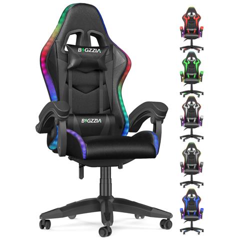 Sedia Gaming Con Led -  Schienale Reclinabile - Sedie Da Gamer Nero - Foto 1